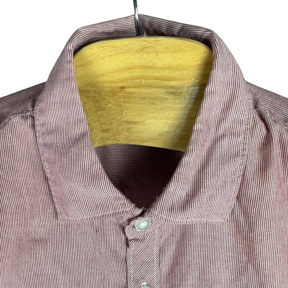 Direction Los Angeles Mens M Red White Striped Button-Up Short Sleeve Pockets - Picture 4 of 8